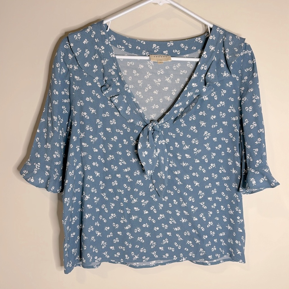 Sézane Blue Floral Blouse